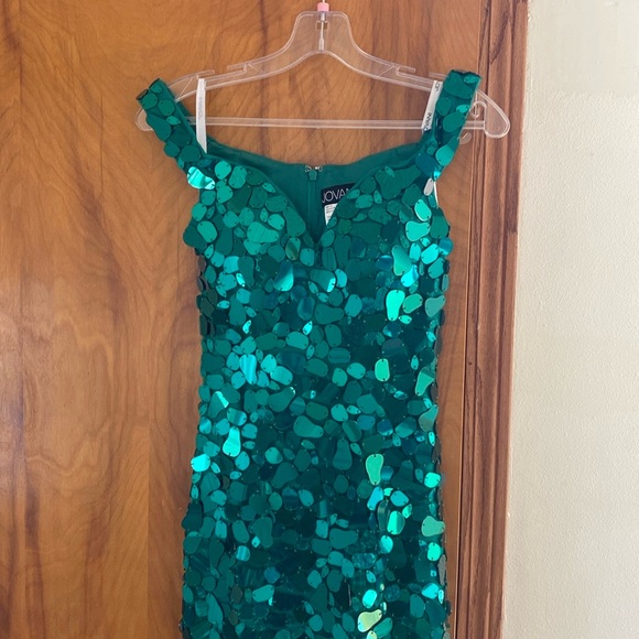 Jovani Emerald green cut glass gown w train Pageant/prom off the shoulder - Picture 6 of 16